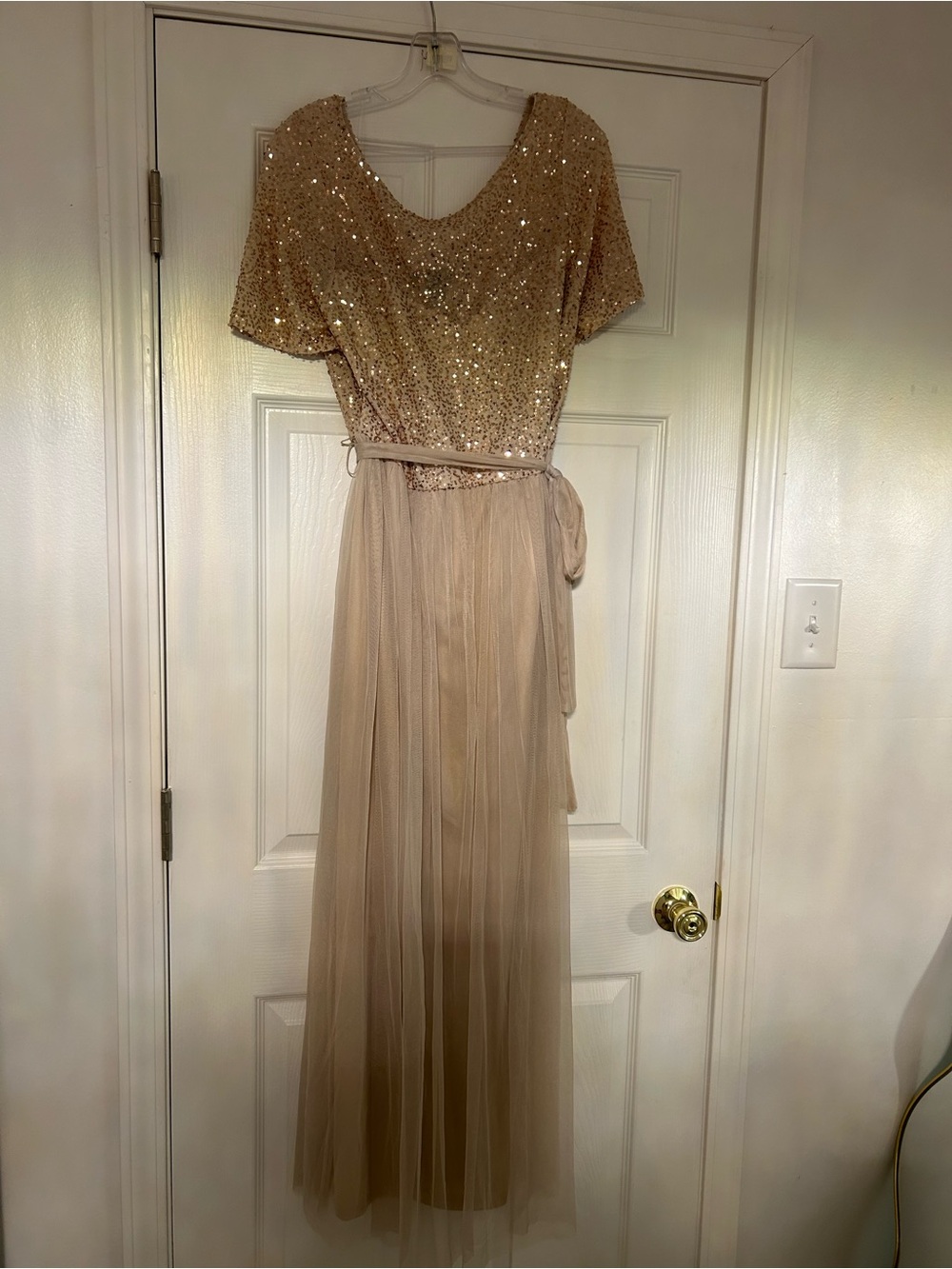 Gold Sequin Bodice Maxi Dress with Tulle Skirt XL